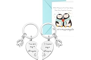 Otuuz Regalo Romantico di San Valentine Portachiavi Pinguino con Scritta I Found My Penguin con Biglietto di Auguri Portachiavi per Coppia Fidanzata Marito Moglie Compleanno Anniversario Nozze