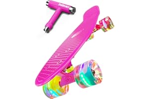 D DELEVEN Deleven Skateboard mit LED Rollen, Skate Tool und ABEC 7 Lager - Kinder Erwachsene Anfänger - 56 cm