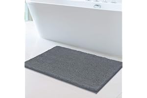 MAYSHINE Chenille Bath Mat, Non Slip Bathroom Mat for Bathroom, Absorbent & Machine Washable Toilet Mat, Soft Plush Bathroom Rug, Bathroom Accessory (Grey, 60x100cm)