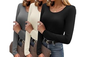 Ekouaer 3pcs Tee Shirt Manche Longue Femme sous Vetement Thermique Col Rond Moulant Top Chauds T-Shirt Basique XS-XXL