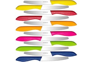 Targzier Frühstücksmesser Set 12-teilig, Brötchenmesser Wellenschliff,Bunt Brotzeitmesser,Tomatenmesser,Buttermesser,Scharfes tafelmesser wellenschliff,Spezialklingenstahl,Spülmaschinenfest,Multicolor
