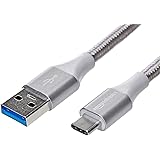 Amazon Basics Double Braided Nylon USB Type-C to Type-A 3.1 Gen 1 Cable | 0.3 m, Silver