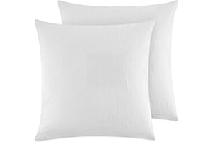 Dreamzie Kissenbezug 40x40 cm 2er Set - 100% Gewaschene Baumwolle, Weiß, Kissenbezüge Oeko-TEX Zertifiziert, Leinenoptik und Atmungsaktiv Kissenhülle, Kopfkissenbezug mit Reißverschluss