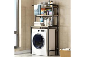 SanBouSi Étagère pour machine à laver, WC à 3 niveaux, en métal, en bois, gain de place, couleur: noir