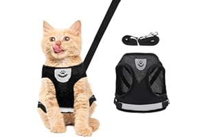 Shengxi Imbracatura e Guinzagli Set per Gatti Pettorina Regolabili per Cani Pettorina in Maglia Traspirante per Piccoli Animali Domestici Imbracature di Riflettenti per Camminare (Nero/S)
