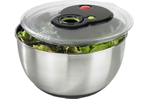 Emsa Turboline Essoreuse à salade 4,5 L, Bol en inox pour un service stylé, Fentes de drainage intégrées, Bouton turbo pour un essorage express, Base antiadhérente, Compatible lave-vaisselle 513441