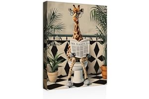 Galmcook Canvas Pictures with Frame Humorous Giraffe Toilet Decorative Poster for Bathroom Art Print on Canvas Pictures for Bathroom or Guest Toilet with Hooks and No Marks Nails 30 x 40 cm