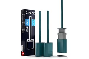 SLAH Escobilla Baño Silicona Juego De 2 con Mango Largo De Plástico Antideslizante Y Cerdas Suaves Y Flexibles A Lo Largo De La Base Sin Goteo (Verde)