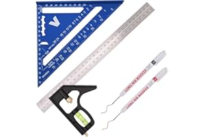 BOWEITI Équerre de charpentier - Règle triangulaire de 18 cm et combinaisons de 30 cm - Avec marqueurs de trous profonds - Rapporteur en aluminium de haute précision pour charpentier (bleu)