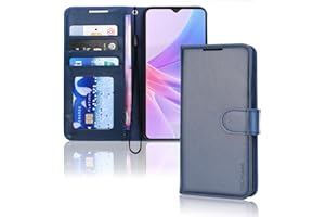 TECHGEAR Funda de cuero tipo cartera para Oppo A78 5G, funda protectora con tapa y tarjetero, soporte y correa de muñeca, piel sintética azul con cierre magnético