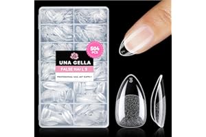 UNA GELLA Short Almond Nail Tips: 504PCS Short Fake Nails Soft Press On Gel Nail Tips Pre Shaped Almond Home Nail Extension Full Cover, 12 Sizes Gelly Tips