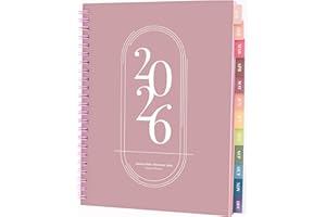RILEYS & CO Rileys 2026 Diary, Agenda Planner With Weekly And Monthly View, Daily Agenda Book And Yearly Planners Calendar Book, Spiral Bound With Tabs, Notes, Goals And Holidays (Pink, 20 x 15 cm)