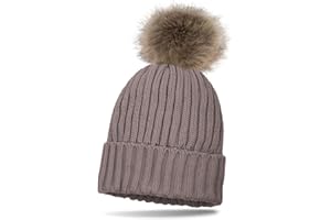 styleBREAKER Bonnet en Tricot pour Enfants avec Motif à côtes perlées et Doublure en Thermo-Polaire, Bonnet d'hiver avec Pompon en Fausse Fourrure 04024031