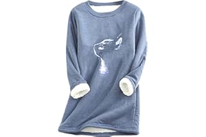 EFOFEI Women's Plush Sweater Winter Warm Top Solid Color Long-Sleeved Sweater Christmas Printed Sweater
