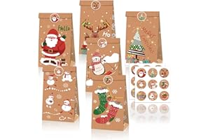 Notwoe® 12 Stück Geschenktüten Weihnachten,Personalisierte weihnachtstüten,Geschenktüten mit Weihnachtspinguin,Papiertüten Weihnachten für Geburtstagssüßigkeiten,Partys,Märkte. (Brown-A12)
