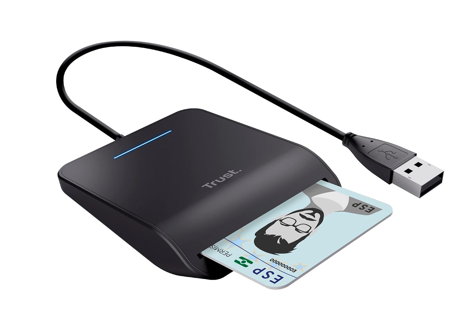 Trust Premier Chipkaartlezer, ID, voldoet aan FIPS 201, FIPS TAA en ISO 7816 klasse A, B, C, kabel van 100 cm, USB Plug & Play, zwart | Voldoet aan FIPS 201 FIPS TAA en ISO 7816 klasse A/B/C, 100 cm kabel, USB Plug & Play