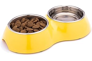 DDOXX Gamelle Double pour Chien, Antidérapante | Nombreuses Couleurs & Tailles | pour Petit, Moyen Gros & Grand | Bol en Acier INOX-ydable en Mélamine Chat Chiot | Jaune, 2 x 350 ML