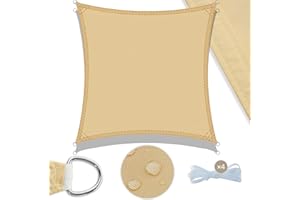 AMAZON BRAND - UMI UMI V(mm)=kwadratowe cieniowanie 3x3m wodoodporne płótno UV ochrona do ogrodu tarasu tarasowego na kemping - piasek