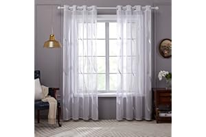 Deconovo Cortinas Dormitorio Blancas con Motivos Plateados para Habiatcion Infantil Translucidas 2 Piezas 140x145cm Blanco-Ola