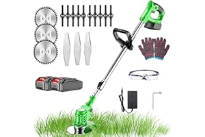 MYJHUIY 24V Cordless Strimmer,Telescopic Lightweight Grass Trimmer with 6xMetal Blades & 10xPlastic Blades, 2 x 1500MAH Battery, Electric Garden Strimmer Grass Cutter for Lawn Edger Pruning Weed（Green）