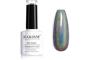 RARJSM Holographic Nail Polish Black Nail Polish Soak Off Nail Gel Collection Nail Lamp Required for Nail Art Design 1 Pack 0.25 Fl.oz RAR72
