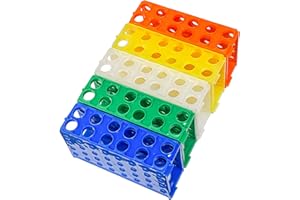 MUHWA 4 Way Plastic Test Tube Rack Assorted Colors, Blue, Green, White, Orange, Yellow Pack of 5