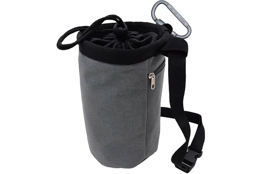 Rock Climbing Chalk Bag, Durable Bouldering Bucket for Men & Women, Climbing Gifts with Adjustable Belt & Zipper Pocket, Ideal for Weightlifting, Gymnastics & Crossfit, Chalk Balls Compatible (Grey)