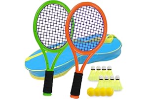 Ppbmocw Kids Tennis Rackets For Kids And Toddler Age 2~15, Kids Tennis Set Including 8 Badmintons,4 Foam Balls And 1 Carrying Bag (Dark Orange&Green)