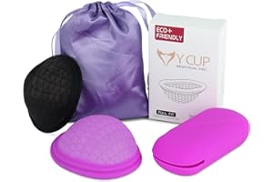 FENGQ 2 Stück Menstrual Disc, Wiederverwendbare Menstruationsscheibe, Auslaufsicher Menstruationstassen aus Silikon, für Aktive Frauen Sport, Schwimmen und Intimität（Lila+Schwarz, S+L）