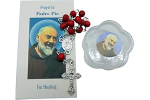 WESTMON WORKS Padre Pio Rosary Chaplet One Decade Wood Beads with Holy Card Catholic Healing Saint Set