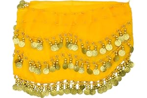 PAITOK Écharpe de hanche de danse orientale, ceinture de danse pour femmes avec 128 pièces d’or Écharpe de danseuse Costumes Jupe de danse enveloppante pour filles
