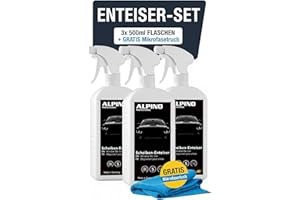 ‎ALPINO PROFESSIONAL 3X Alpino Turbo Enteiserspray Auto 1 Liter inkl. gratis 2X Mikrofasertuch | High Performance Formula | Scheibenenteiser Spray, Auto Enteiser Spray, Enteisungsspray Auto Eisspray | Langer Frostschutz