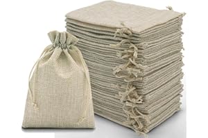 Leylve 30 Sachets en Jute 10x15 cm, Sacs en Toile Imitation Lin à Cordon, Rangement de Bijoux et de Cadeaux DIY de Mariage, Noël et l'Advient (Naturel)
