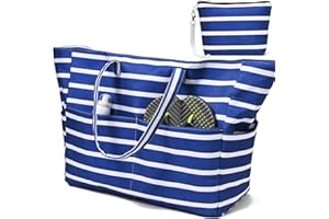 KESUDE Bolsa de Playa Grande para Mujer, Bolso Playa Grande XXL Familiar con Cremallera Impermeable Shopper Bolsa de Hombro Totoes Verano Mujer Bolsa para Piscina, Picnic, Viajes Beach Bag