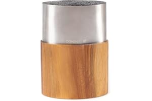Coninx Ceppo Coltelli Cucina Acciaio Inox Ovale con Inserto in Legno di Acacia – Portacoltelli Universale per 12 Coltelli – Supporto Antiscivolo, Facile da Pulire, Vuoto