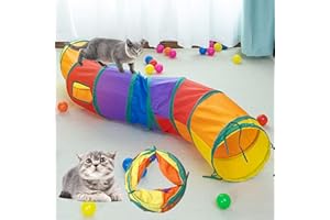 DOGGKKIN Foldable Cat Tunnel - Rainbow Play Tent with Interactive Toys for Indoor Cats - Durable and Portable Design for Small Spaces and Multi-Cat Households，Suitable for Rabbits, Puppies, Guinea Pigs