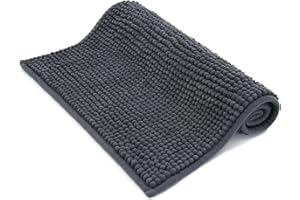 ROSMARUS 43 × 61 cm Bobble Chenille Quick Dry Bath Mat, Non-slip Bathroom Mats Machine-washable, Shower Water Absorbent Thick Bath Rug for Bathroom, Tub,Grey