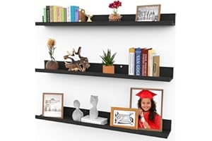 36 Inch (91 cm) Floating Shelves for Wall, Set of 3 in Ebony Black, Modern Rustic Style, Wall Mounted Display Shelves, Picture Ledges by Icona Bay