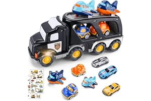 TAVADA 8 in 1 Camion Macchinine Giocattolo Trasportatore con Suoni e Luci per Bambini 1 2 3 4 5 Anni, 7 Mini Cars, Macchina Trucks Regalo per Bambino Ragazze Ragazzi