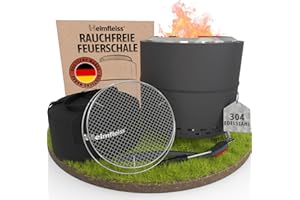 Heimfleiss® Rauchfreie Feuerschale Edelstahl Ø50cm | Feuerkorb mit Grillrost | Feuerschale Rauchfrei für Garten, Camping, Balkon & Terrasse | Rauchfreie Feuerstelle mit Grill | Feuertonne ohne Rauch