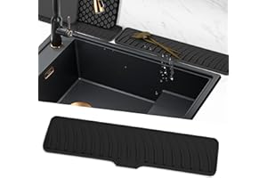 Volminex Alfombrilla para Fregadero Silicona, Alfombrilla de Grifo Estrecha, Antideslizante Protector Fregadero, Alfombrillas Escurreplatos para Proteger Encimera de Cocina y Baño (Negro, 42 cm)
