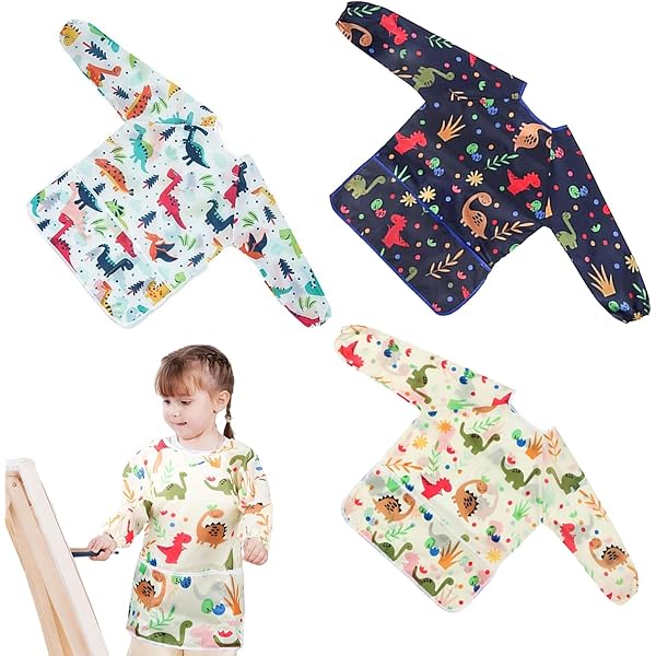 BETESSIN Tablier Peinture Enfant Blouse Manches Longues Impermeable Avec 3 Poches Pour L Ecole Activites Peinture Cuisine Nourri