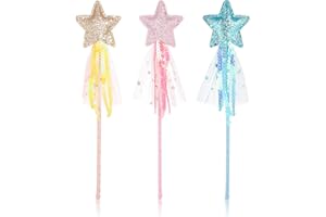 Chutoral 3 Stück Stern Zauberstab Prinzessin Zauberstäbe Fee Glitzer Stern Zauberstab Feenstab für Mädchen Weihnachten Halloween Geburtstagsfeier Dekoration (Gold&Rosa&Blau)