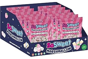 SoSweet Marshmallow Strawberries – 12 x 140g Bags of Soft, Fruity Strawberry-Flavoured Marshmallows | Great for Snacking, Desserts | Light & Fluffy Sweet Treats