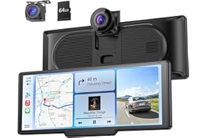 Krunia 9,26" Drahtloses Tragbarer Car Play Display mit 4K-Front- & HD-Rückfahr-Dual-Dashcam für Apple CarPlay & Android Auto mit OTA-Updates, Mirror Link, Bluetooth 5.0, Sprachsteuerung, GPS, FM