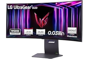 ‎LG ELECTRONICS LG Electronics 34GS95QE-B.AEU UltraWide QHD UltraGear Gaming OLED Monitor 34 Inches (86 cm), 3440 x 1440, 0.03 ms GtG, 240Hz, HDR400 True Black, NVIDIA G-Sync Compatible, AMD FreeSync Premium Pro -