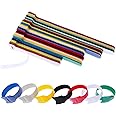 70Pcs Fastening Cable Ties Reusable,Hook and Loop Nylon Strips Cable Wraps 4/6 /7/8 Inch 7 Color Adjustable Cord Straps, Cable Cord Wire Organizer for Desk Cable Wires Management