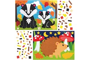 Baker Ross AX209 Kits D'Illustrations Animaux De La Forêt En Mosaïque - Paquet De 4, Activités D'Artisanat À Peler Et Coller Pour Les Fêtes De Noël