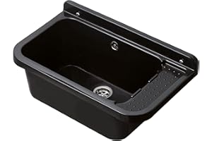 Negrari 2051BNAM Waschbecken zur Wandmontage, aus Kunstharz, säurebeständig, ideal für feuchte Räume, Außenbereich, L60 x B34 H21, schwarz mit Glitzer