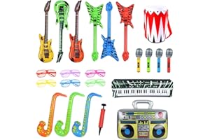 BRITPICK Inflatable Instruments Set, 23PCS Inflatable Rock Star Toy Set, Inflatable Party Prop for Adults - Inflatable Guitars, Microphones 80s Party Decoration, Photo Booth Props(with Air Pump)